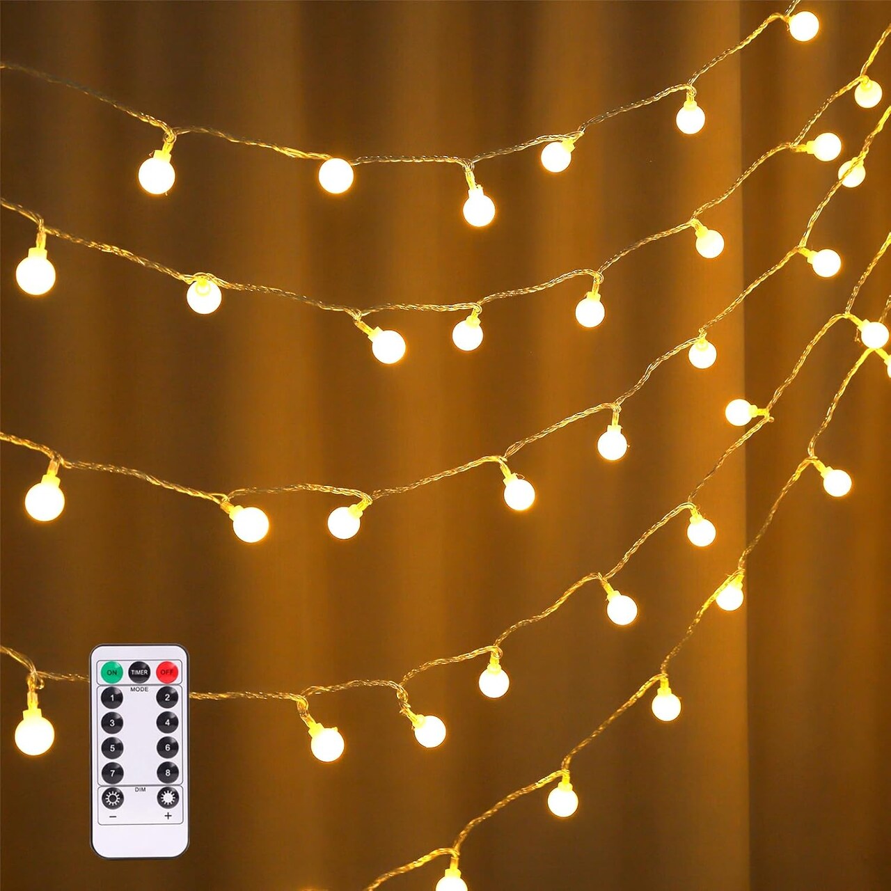 Globe String Lights 32FT 100 LED Fairy Lights USB Model 8 Modes with Remote Control Device Waterproof Outdoor Indoor Warm White String Lights for Bedroom,Garden,Party,Wedding Decorations